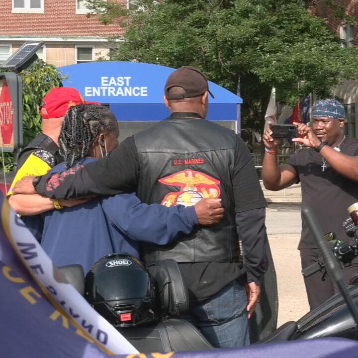 Riders with the 'Run for the Wall' motorcycle caravan visit Louisville's VA Hospital